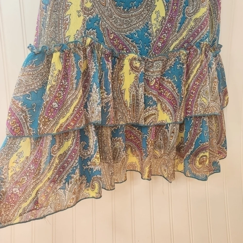 Poppy Garden sleeveless lightweight dress bright paisley colors accented w/ blue - Picture 3 of 8